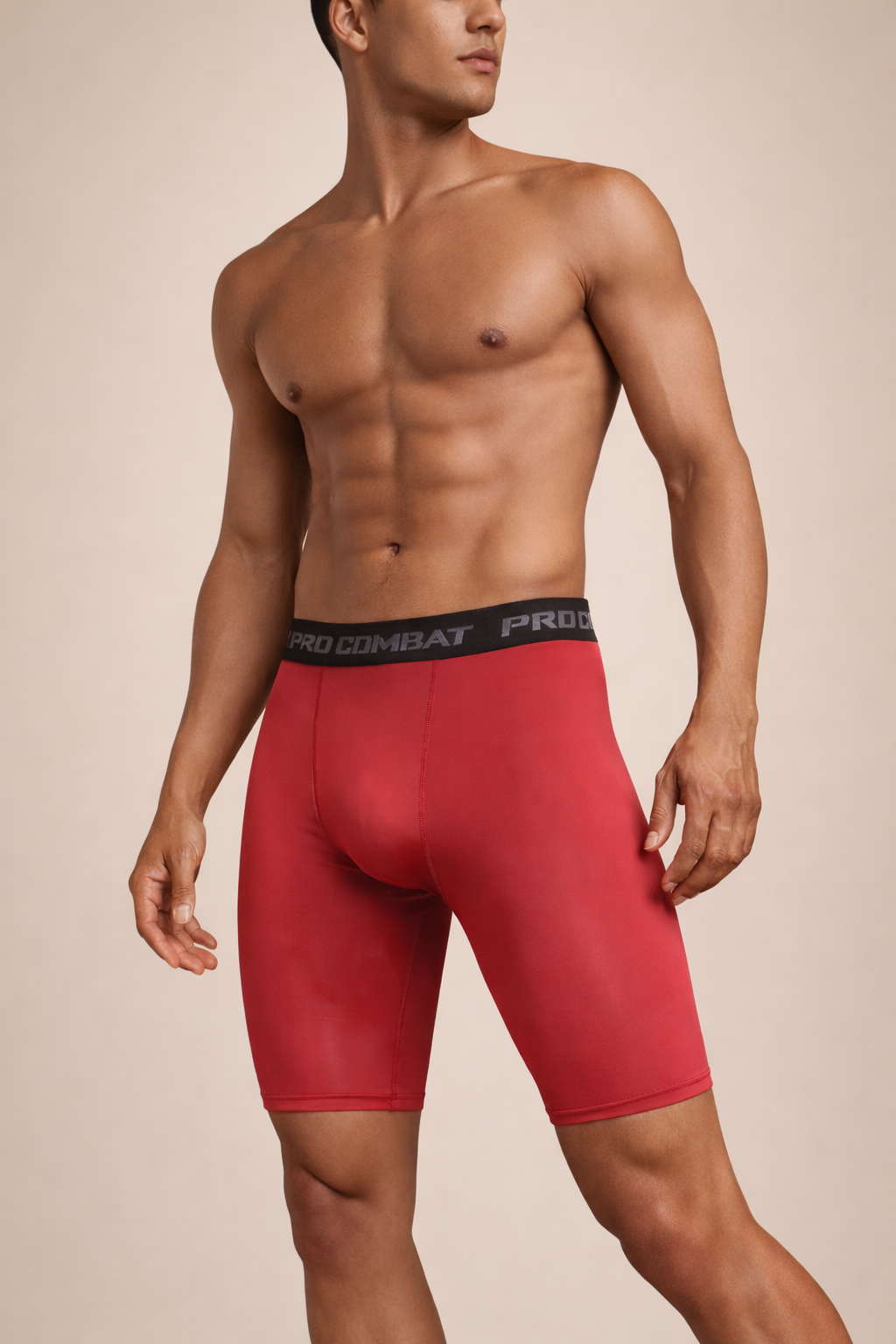 Short de compression rouge PRO-COMBAT pour hommes